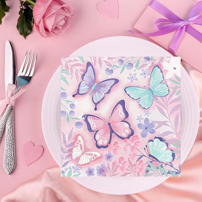 PACK OF 30 BUTTERFLY BIRTHDAY NAPKINS, BUTTERFLY PARTY NAPKINS, 33 X 33 CM, NAPKINS CHILDREN'S BIRTHDAY DECORATION GIRLS, FOR GARDEN PARTY, WEDDING, CHILDREN'S BIRTHDAY - Image 4
